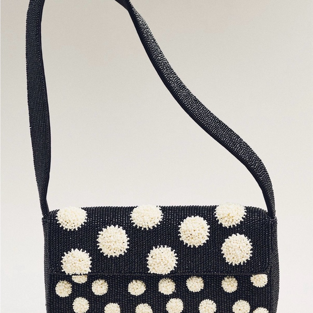 Fiona Black and White Beaded Shoulder Bag